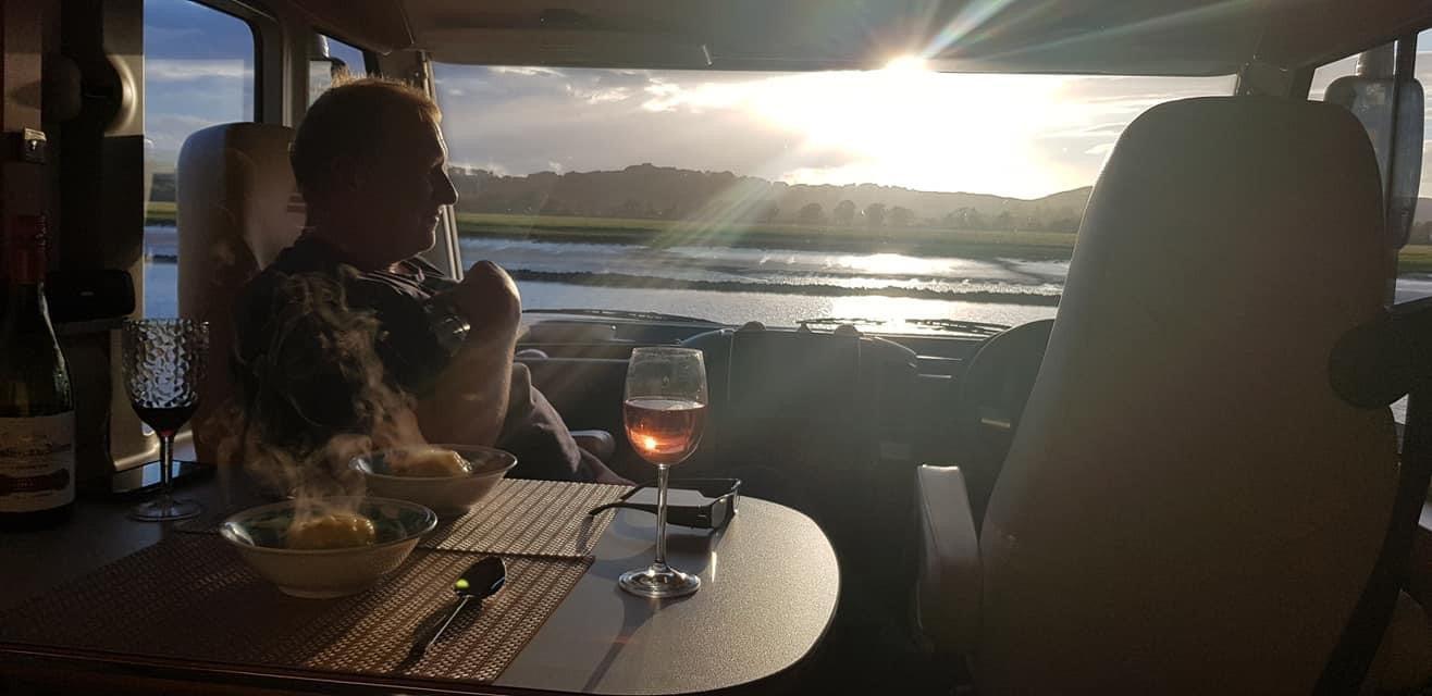 Motorhome parked at a scenic vista