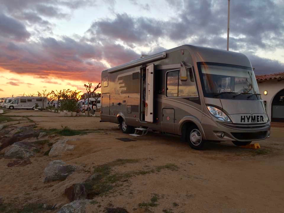 Hymer motorhome at sunset